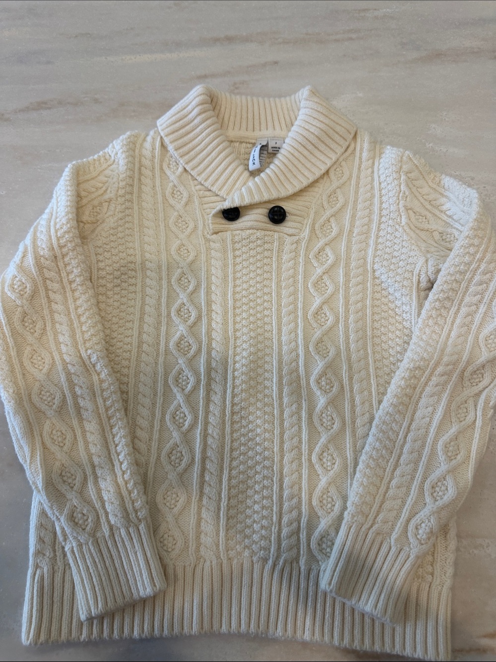 Janie and Jack Cream Cable Knit Shawl Collar Sweater with Buttons